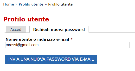 Richiedi nuova password inserendo la propria email